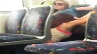 Amateur lesbians having fun on a bus