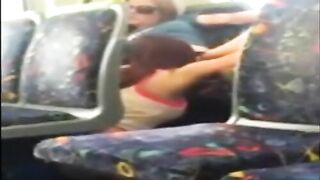 Amateur lesbians having fun on a bus