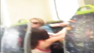 Amateur lesbians having fun on a bus