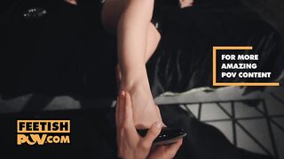 Fucking latex covered babe Milan Cheek in POV foot fetish session