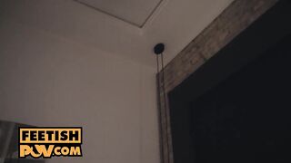 Fucking latex covered babe Milan Cheek in POV foot fetish session