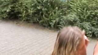 Two magnificent German girls fucking with a hard cock in public