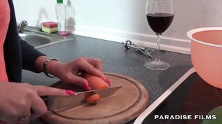 German Lesbians making out in the kitchen