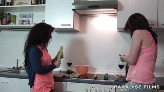 German Lesbians making out in the kitchen