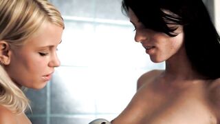 Cute blonde Lesbian Fucks Brunette Girlfriend in the shower