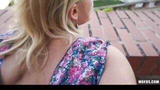 Blond Czech exhibitionist bounces her perfect ass on a big-dick