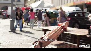 Blond Czech exhibitionist bounces her perfect ass on a big-dick