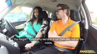 Fake Driving School - Ebony BBW takes off her BIG PANTIES and has sex in a car