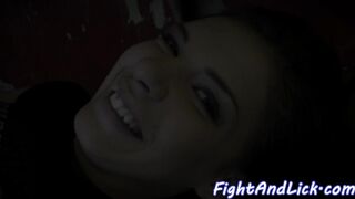 Lesbian babes wrestle in boxing ring 