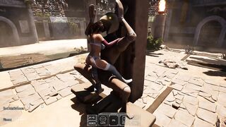A statue is fucking Lara Croft while 1,000 viewers are watching.