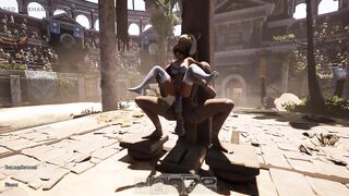 A statue is fucking Lara Croft while 1,000 viewers are watching.