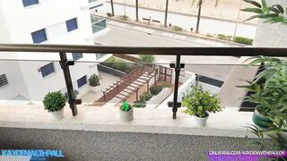Public sex in the balcony. Fucking in front of the sea