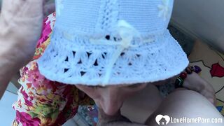 Saggy chick gives me a blow in hotel