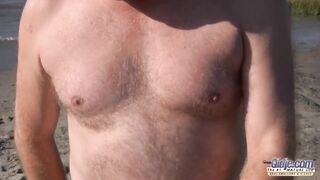Old and young horny couple fucking at the beach