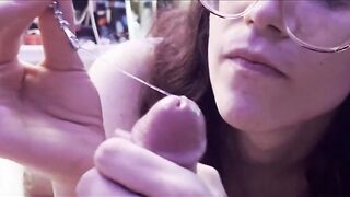 sounding pre cum drip-age down big thick white cock