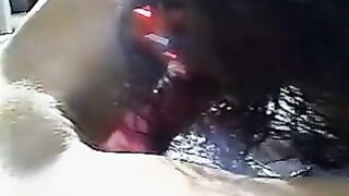 Giant double ended dildo fills up the pussies of these beautiful thin lesbians