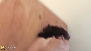 Amateur big titted chick lezzin up a mature slut