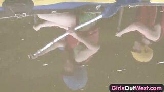 Hairy amateur girl fingered in rafting threesome