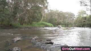 Hairy amateur girl fingered in rafting threesome