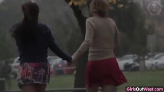 Busty brunette and horny blondie tasting their pussies