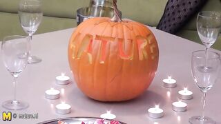 Steaming old and young lesbian halloween party