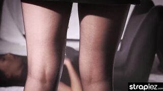 Stunning sub takes her girlfriend's strapon hard and deep
