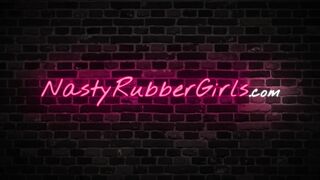 Latex Lesbians, Strapon, Blindfolded, Inflatable Gagged
