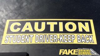 Fake Driving School busty ebony fails her test with lesbian