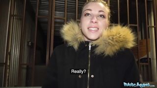 Public Agent Multiple orgasms as tight pussy stretched in public toilet