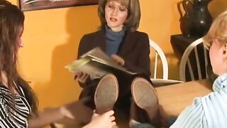 Office girls worship Bossy Dina feets
