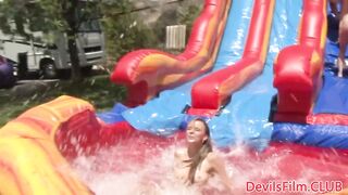 Outdoor lesbians dildo and strapon fucking