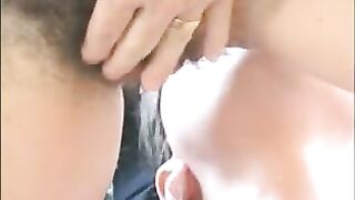 Sexy brunette with hairy pussy pissing on gf