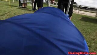 College babes hazing in lesbian foursome