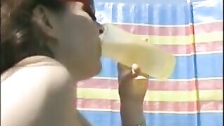 Lesbian girl drinks a lot of her girl friend's pee