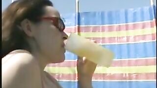 Lesbian girl drinks a lot of her girl friend's pee