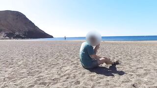 NUDIST BEACH WHORE exhibitionist amateur girl blowjobs stranger sorrounded by old voyeur men