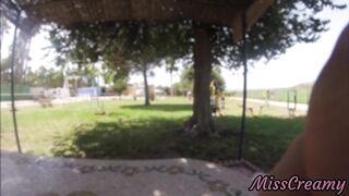 Real Flash - Naked in the public park I touch my stepfather's cock while strangers watch us