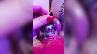 Chastity Femboy Pussy! Big Cock made into Tiny Pussy and Penetrated with Sounding Rod.