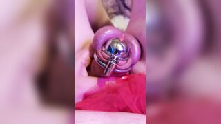 Chastity Femboy Pussy! Big Cock made into Tiny Pussy and Penetrated with Sounding Rod.