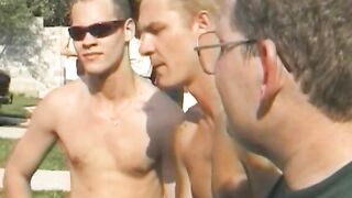 Magnificent French blonde sucks several big dicks in outdoor gangbang