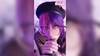 Nerdy emo girl blowjob gets glasses dirty Close up Vertical Pov Kakao chan