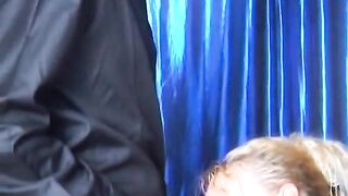 Hot German blonde sucks this after bondage action