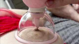 the guy didn't agree to suck my breasts, and I used a vacuum nipple vibrator