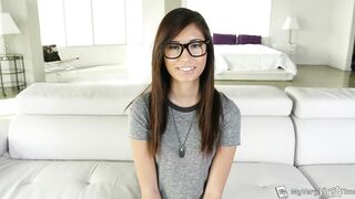 FIRST ANAL! Nerdy 19 Year Old Squirts & Almost Taps Out From Huge Cock