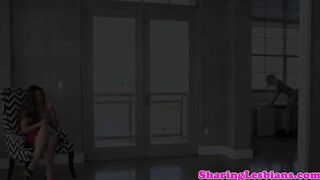 Lesbian babe strapon fucked on the couch