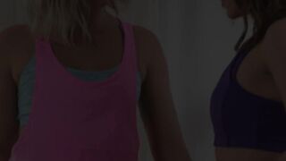 Fitness lessy spreads legs for erotic licking