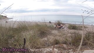 French teacher Slut Blowjob Amateur on Nude Beach public front stranger with Cumshot - MissCreamy