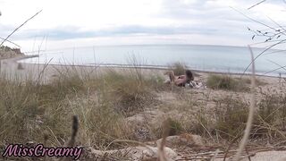 French teacher Slut Blowjob Amateur on Nude Beach public front stranger with Cumshot - MissCreamy