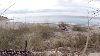 French teacher Slut Blowjob Amateur on Nude Beach public front stranger with Cumshot - MissCreamy