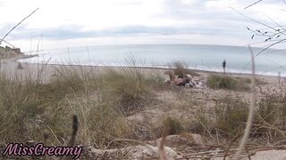 French teacher Slut Blowjob Amateur on Nude Beach public front stranger with Cumshot - MissCreamy